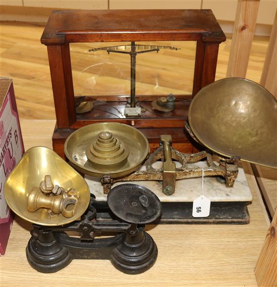 Two sets of old scales and Victorian chemists scales